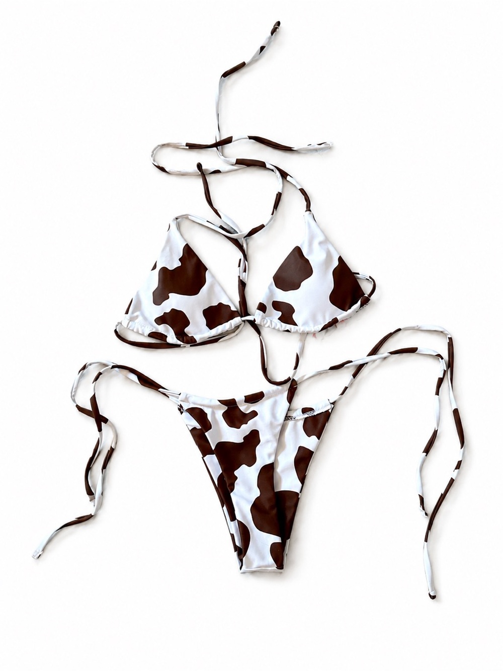 ROMWE White and Brown Cow Print Triangle Bikini
